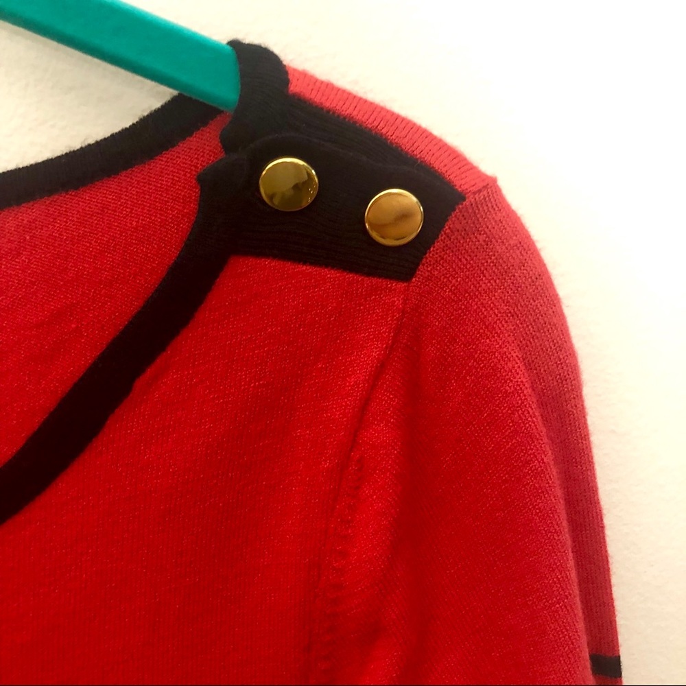 Milly Red Striped Sweater Gold Button Detail - Picture 4 of 7